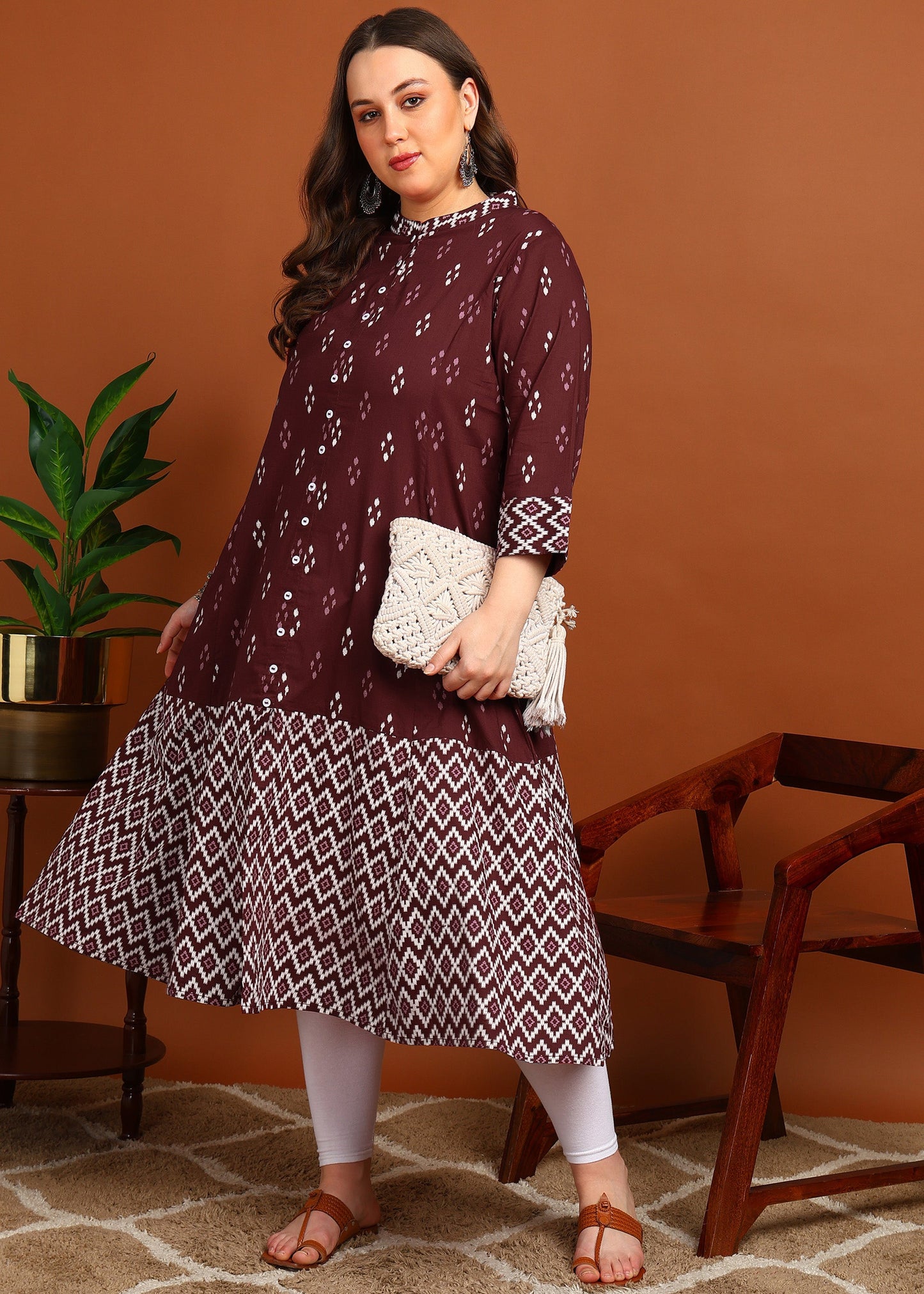 Cotton Ikat Printed A-line Kurta