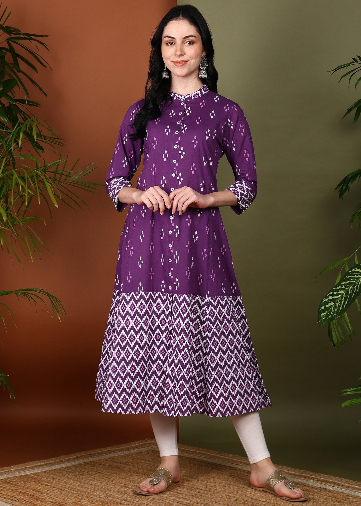 Cotton Ikat Printed A-line Kurta