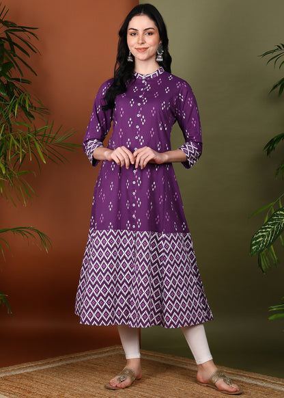 Cotton Ikat Printed A-line Kurta