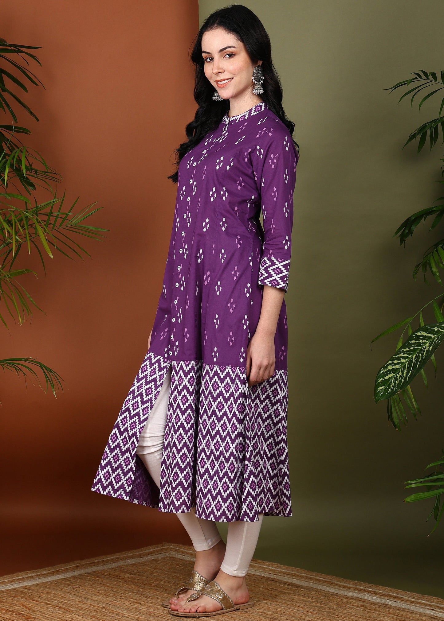 Cotton Ikat Printed A-line Kurta