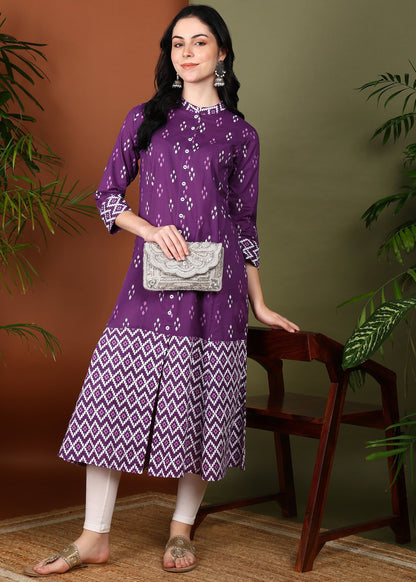 Cotton Ikat Printed A-line Kurta