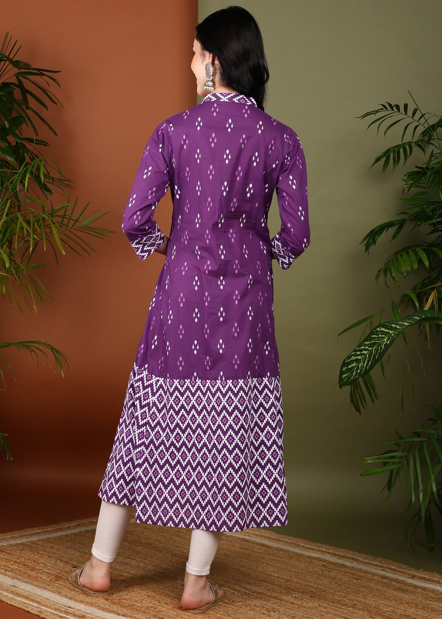 Cotton Ikat Printed A-line Kurta