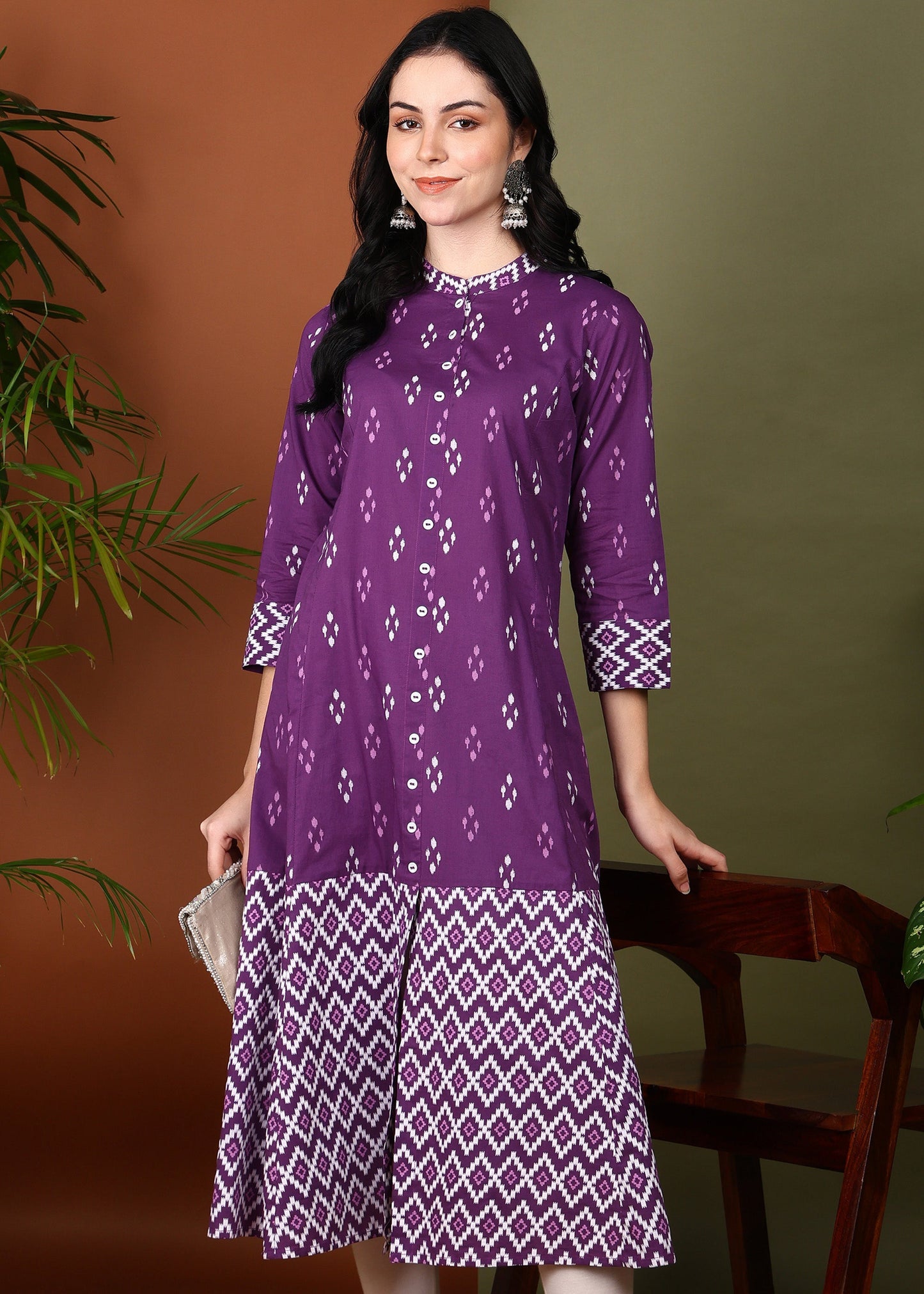 Cotton Ikat Printed A-line Kurta