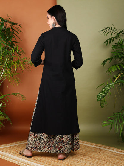 YASH GALLERY Women's Cotton Slub Solid Straight Kurta with Ajarak Printed Palazzo Set Plus Size