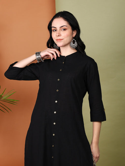 YASH GALLERY Women's Cotton Slub Solid Straight Kurta with Ajarak Printed Palazzo Set Plus Size