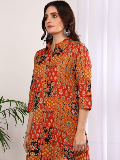 Yash Gallery Women’s Cambric Cotton Printed A-Line Kurta with Pant Set