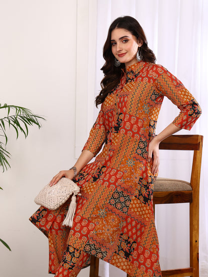 Yash Gallery Women’s Cambric Cotton Printed A-Line Kurta with Pant Set