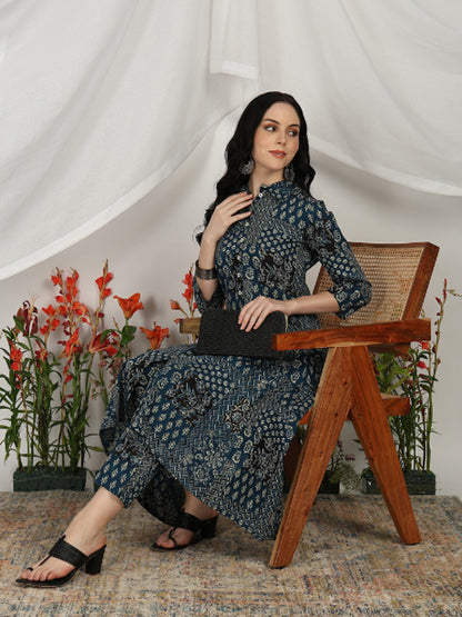 Yash Gallery Women’s Cambric Cotton Printed A-Line Kurta with Pant Set