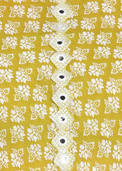 Yash Gallery Women's Cambric Cotton Printed Mirror Work A-Line Kurta (Yellow)