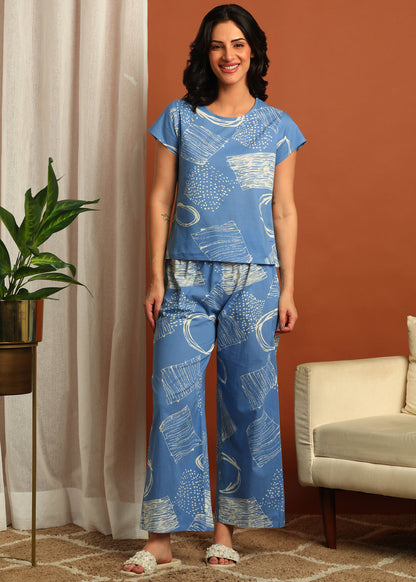 Yash Gallery Women's Cotton Cambric Printed Night Suit Set – Half Sleeve Top & Pajama