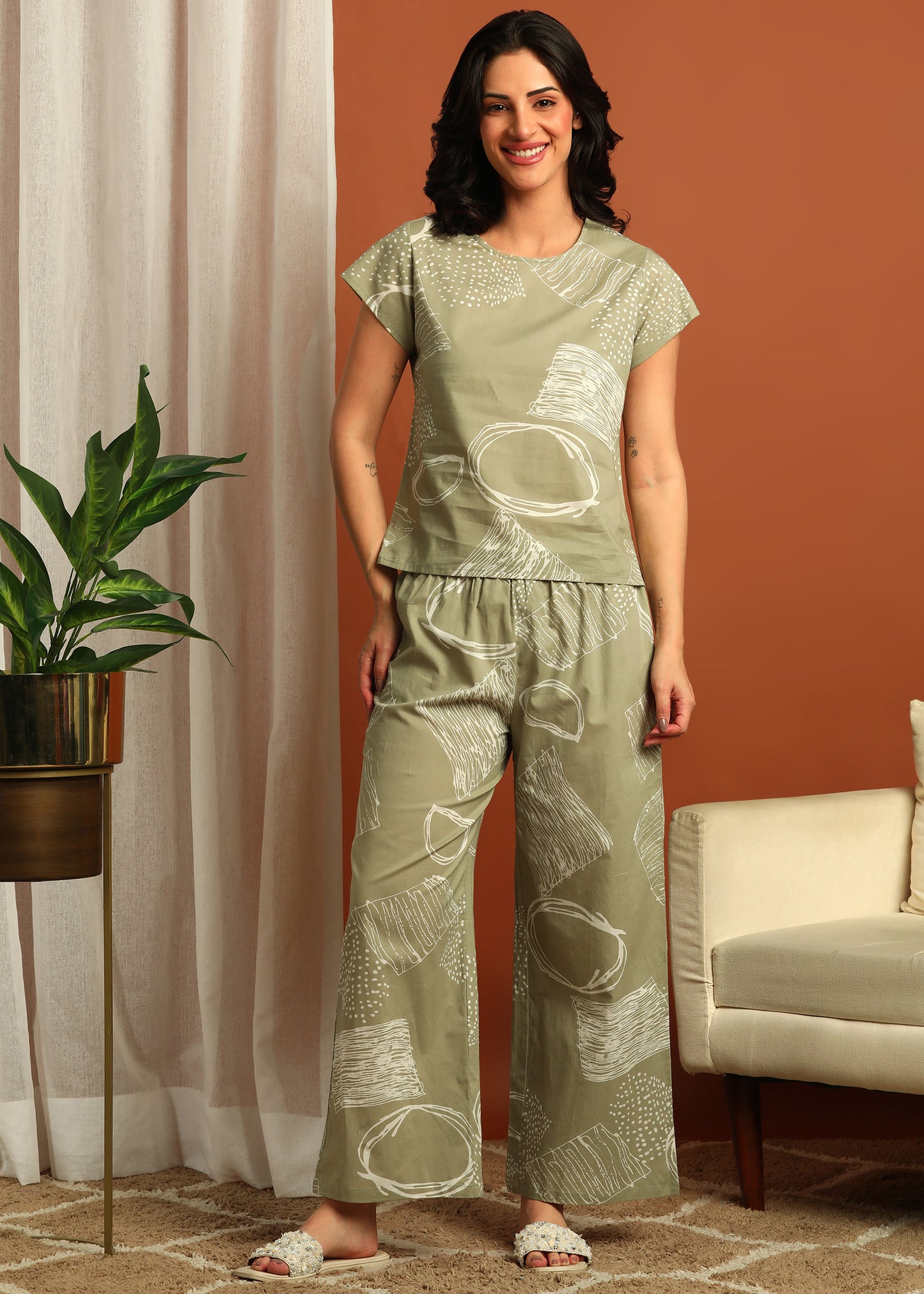 Yash Gallery Women's Cotton Cambric Printed Night Suit Set – Half Sleeve Top & Pajama | Loungewear & Sleepwear Set