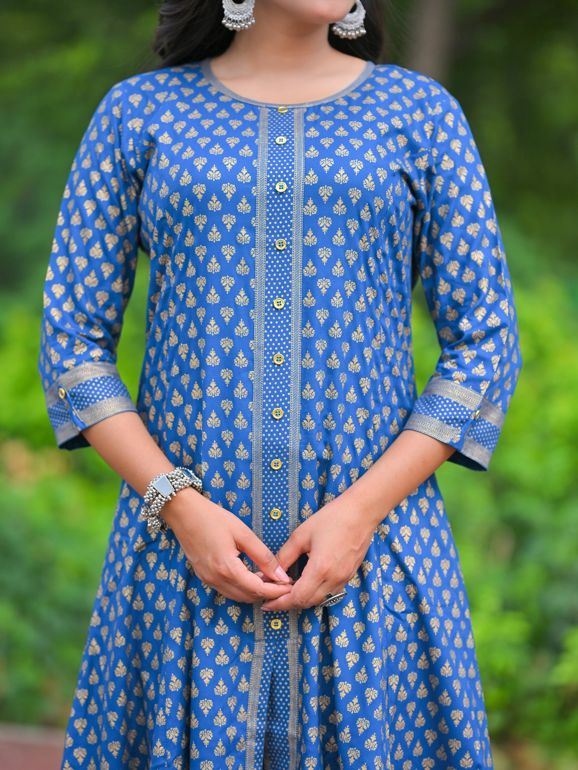 YASH GALLERY Women's Rayon Golden Floral Printed A-line Kurta