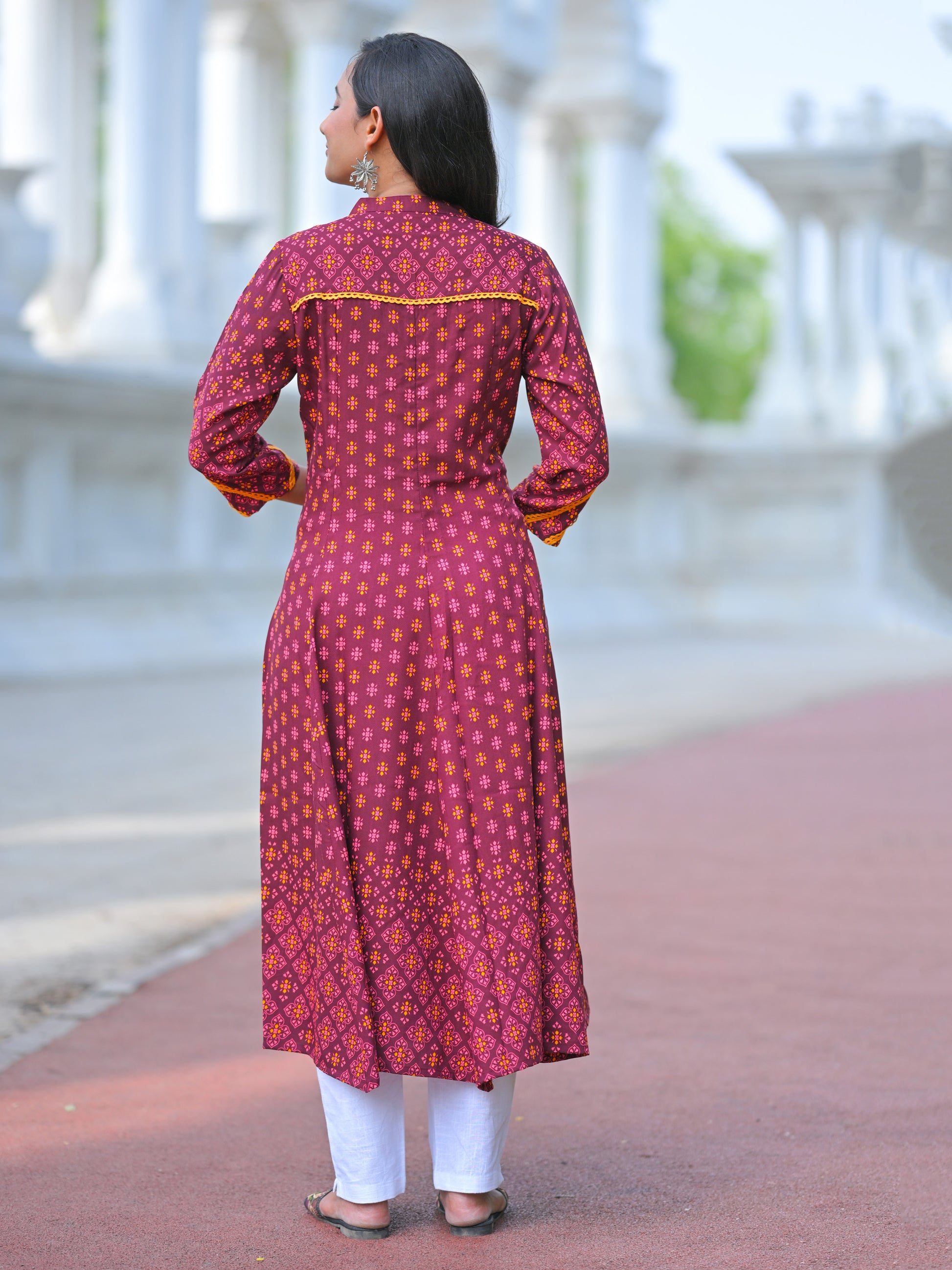 YASH GALLERY Women's Rayon Mandarin Collar Calf Length Floral Printed 3/4th Sleeve Anarkali Kurta