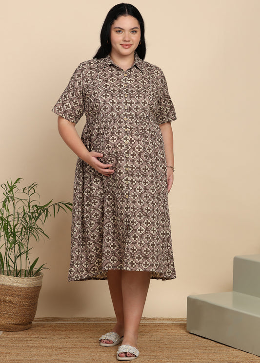 Yash Gallery Women Maternity Cotton Cambric Midi Dress
