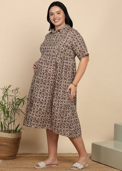 Yash Gallery Women Maternity Cotton Cambric Midi Dress
