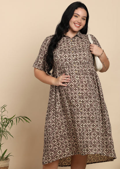 Yash Gallery Women Maternity Cotton Cambric Midi Dress