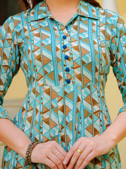 Yash Gallery Women's Printed Viscose Rayon Anarkali Kurta (Green)