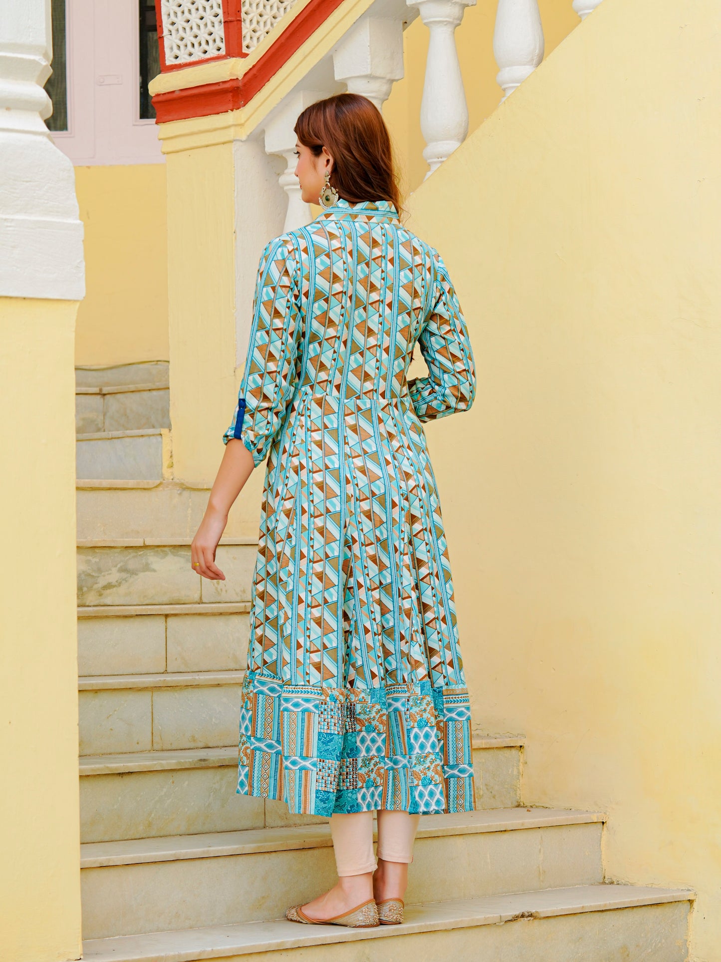 Yash Gallery Women's Printed Viscose Rayon Anarkali Kurta (Green)