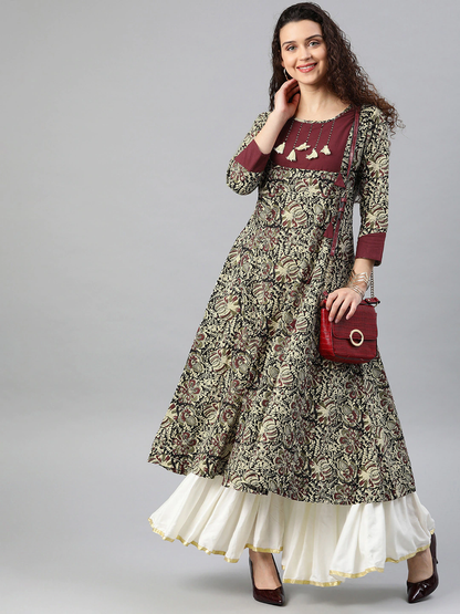 YASH GALLERY Women's Cotton Kalamkari Print Anarkali Kurta