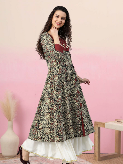 YASH GALLERY Women's Cotton Kalamkari Print Anarkali Kurta