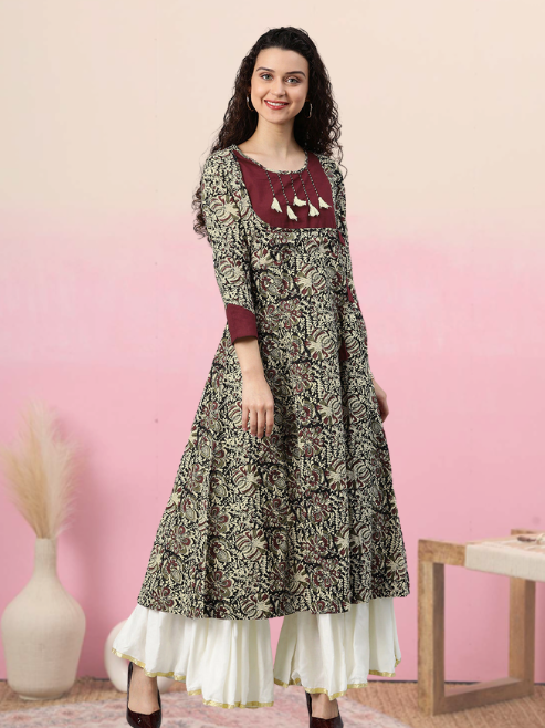 YASH GALLERY Women's Cotton Kalamkari Print Anarkali Kurta