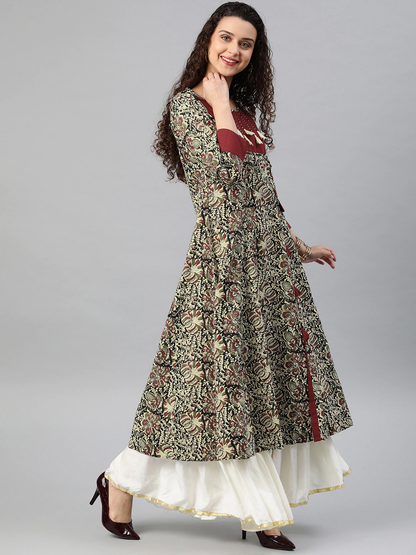 YASH GALLERY Women's Cotton Kalamkari Print Anarkali Kurta