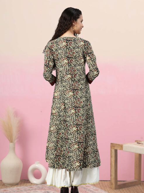 YASH GALLERY Women's Cotton Kalamkari Print Anarkali Kurta