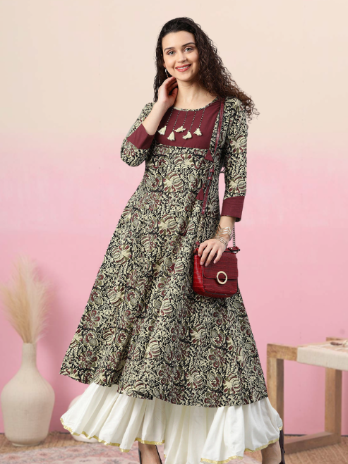 YASH GALLERY Women's Cotton Kalamkari Print Anarkali Kurta