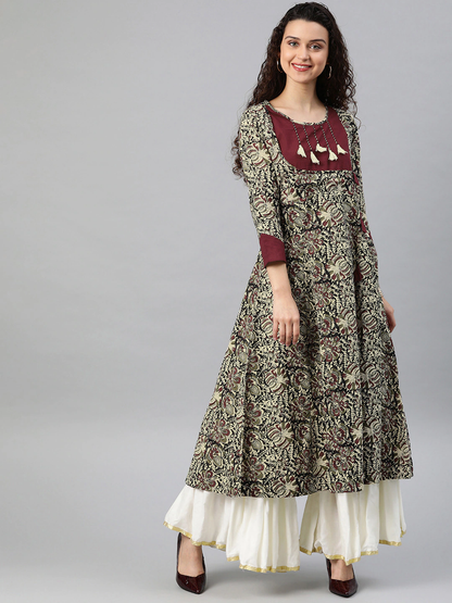 YASH GALLERY Women's Cotton Kalamkari Print Anarkali Kurta