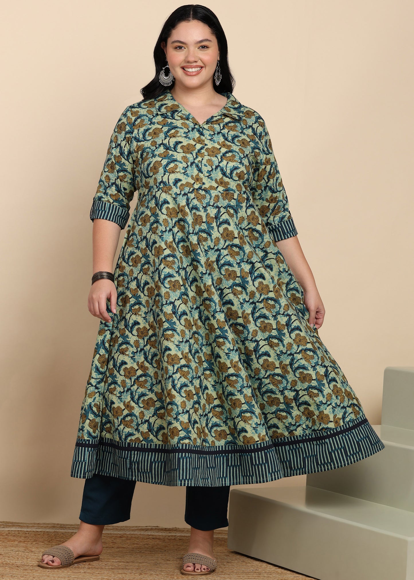 Yash Gallery Women's  Printed  Cotton Floral Anarkali Kurta