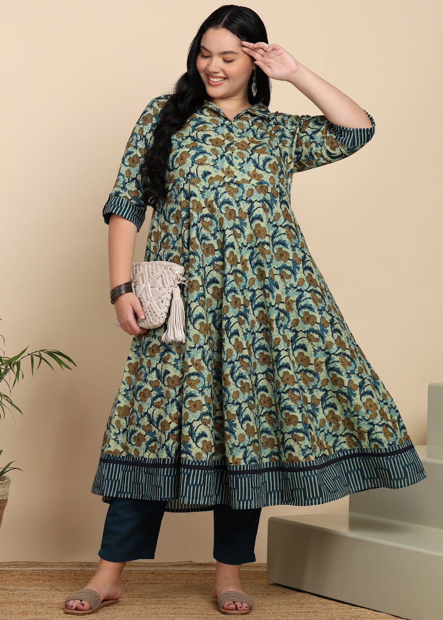 Yash Gallery Women's  Printed  Cotton Floral Anarkali Kurta