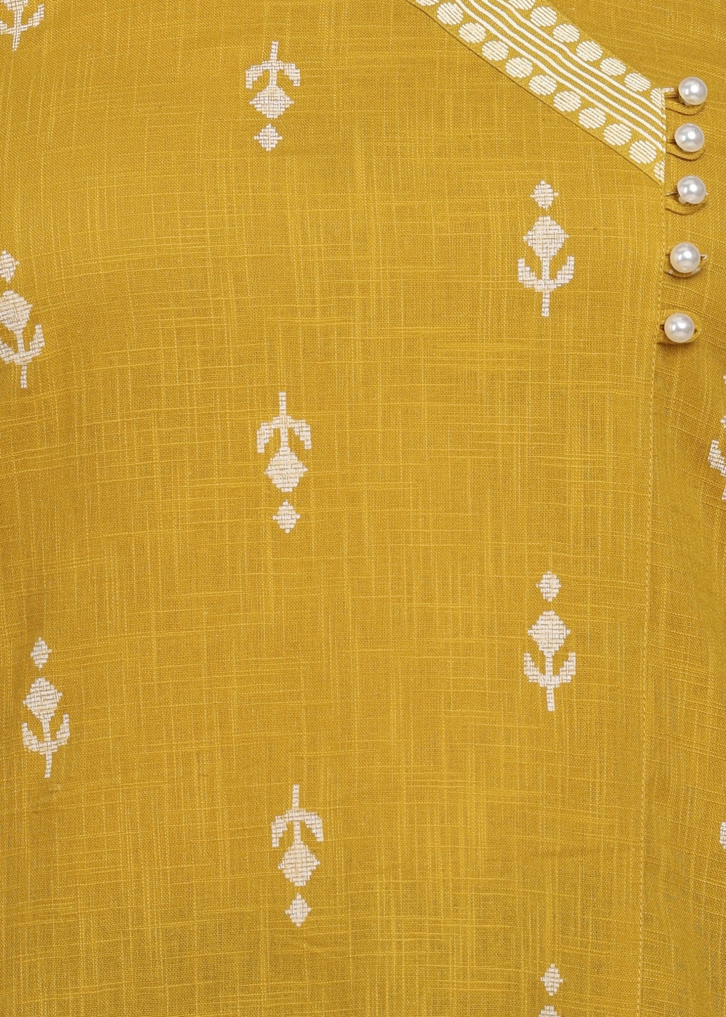 Yash Gallery Women’s Yellow Cambric Cotton Printed Straight Short Kurti