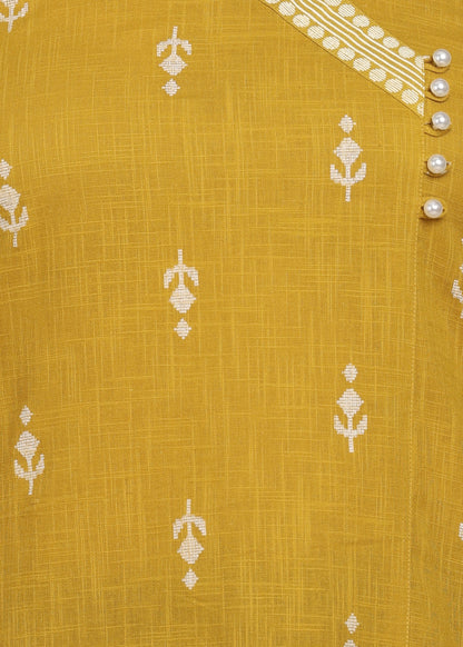 Yash Gallery Women’s Yellow Cambric Cotton Printed Straight Short Kurti