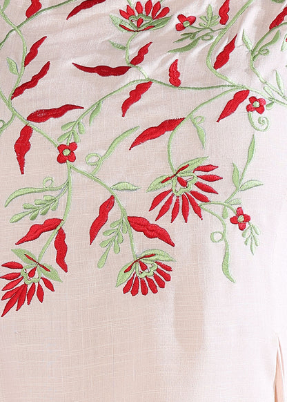 Yash Gallery Women's Casual Sleeveless Embroidered Women White Top