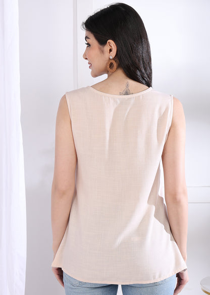 Yash Gallery Women's Casual Sleeveless Embroidered Women White Top