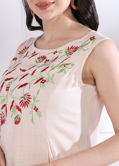 Yash Gallery Women's Casual Sleeveless Embroidered Women White Top