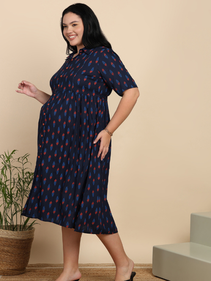 Yash Gallery Women's Cotton Maternity Wear Plus Size Floral Buti Printed Dress (Maroon)