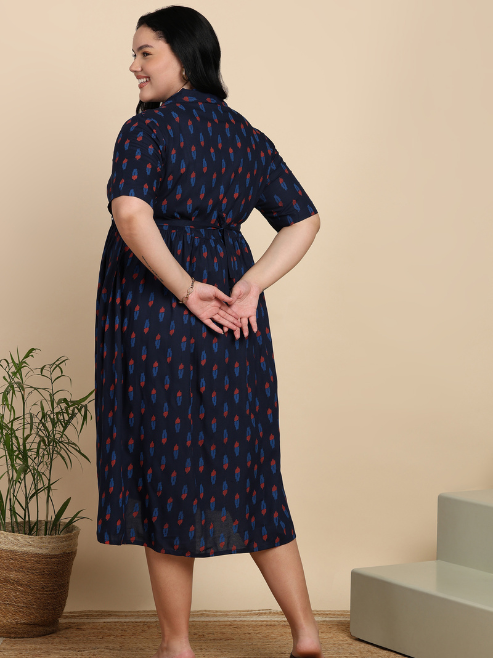 Yash Gallery Women's Cotton Maternity Wear Plus Size Floral Buti Printed Dress (Maroon)