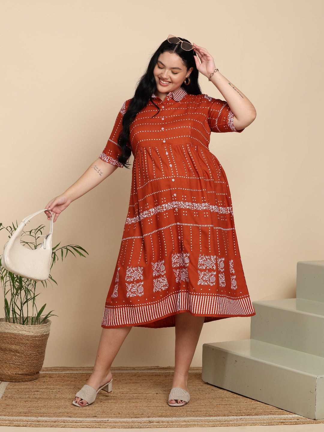 Yash Gallery Women Maternity Cotton Cambric Midi Dress