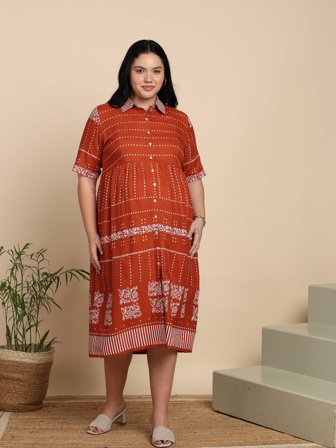 Yash Gallery Women Maternity Cotton Cambric Midi Dress