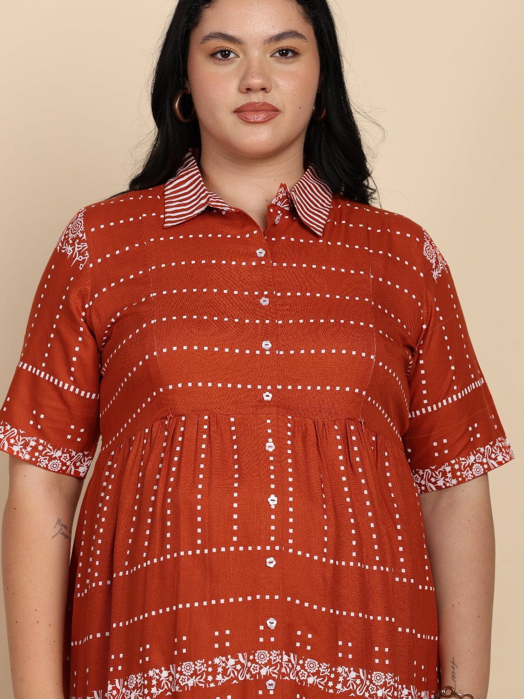 Yash Gallery Women Maternity Cotton Cambric Midi Dress