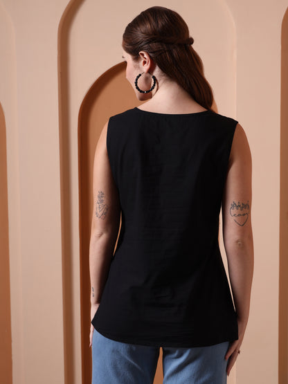 Yash Gallery Women’s Cambric Cotton Embroidered Sleeveless Top