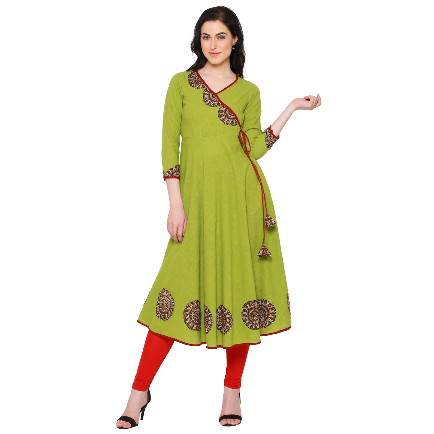 Yash Gallery Women's Cotton Slub Patch Work Angrakha Kurta