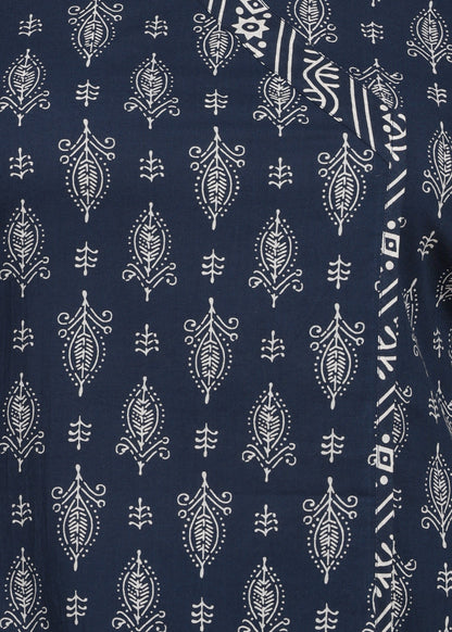 Yash Gallery Women’s Plus Size Blue Cambric Cotton Printed Straight Short Kurti