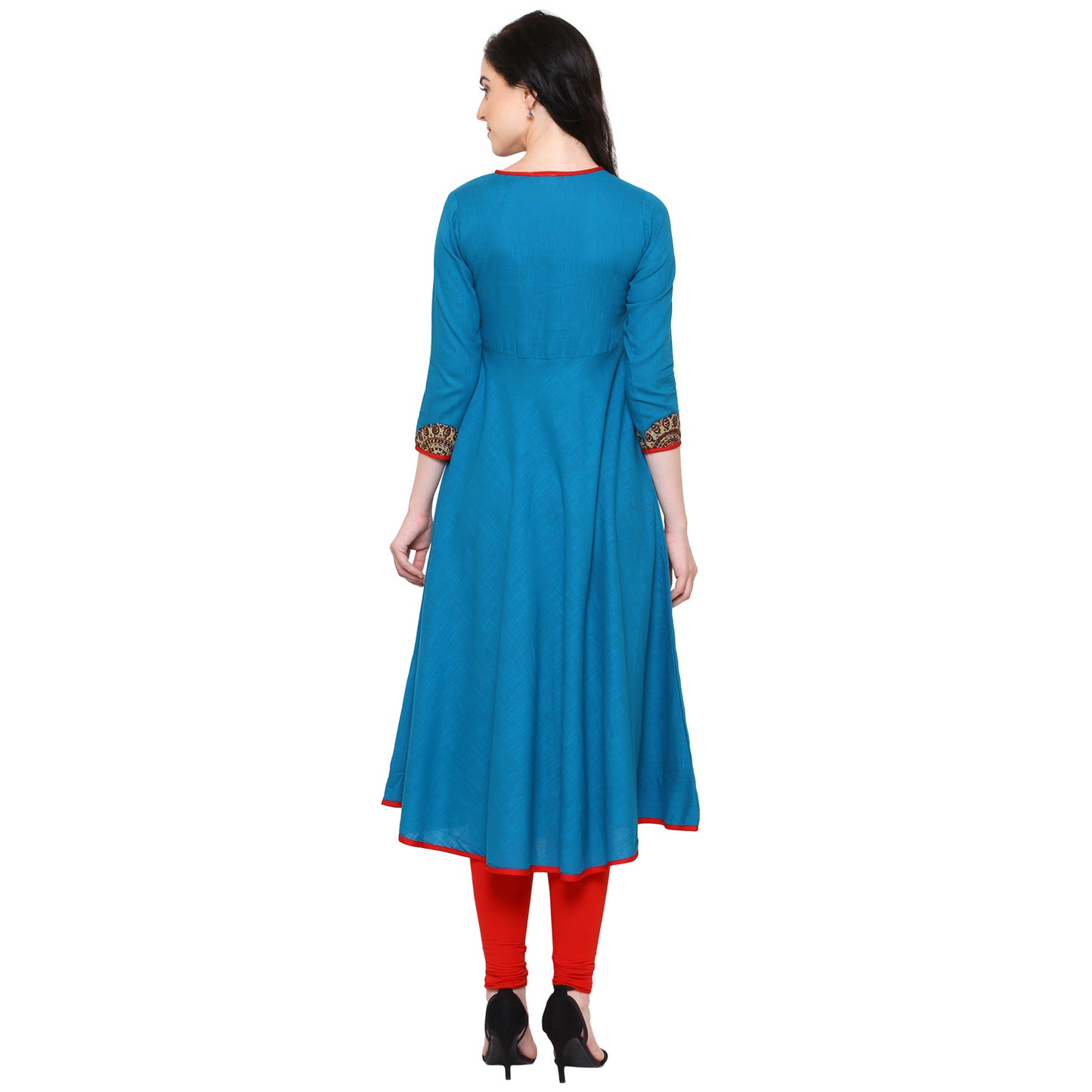 Yash Gallery Women's Cotton Slub Patch Work Angrakha Kurta