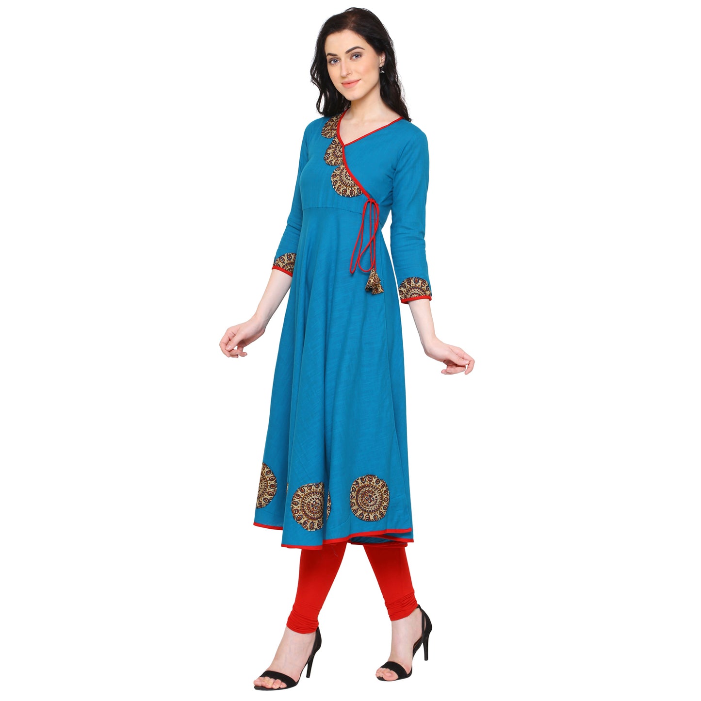 Yash Gallery Women's Cotton Slub Patch Work Angrakha Kurta Plus Size