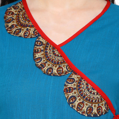 Yash Gallery Women's Cotton Slub Patch Work Angrakha Kurta Plus Size