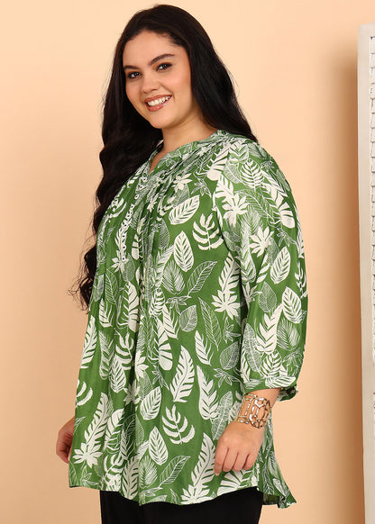 Yash Gallery Women’s Polyester Marble Print Kurti Mandarin Collar with Pintuck Pleats  3/4th Sleeve