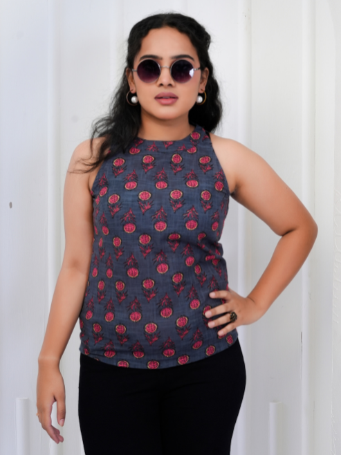 Yash Gallery Women's Cotton Regular Fit Floral Printed Hot Neck Regular Top