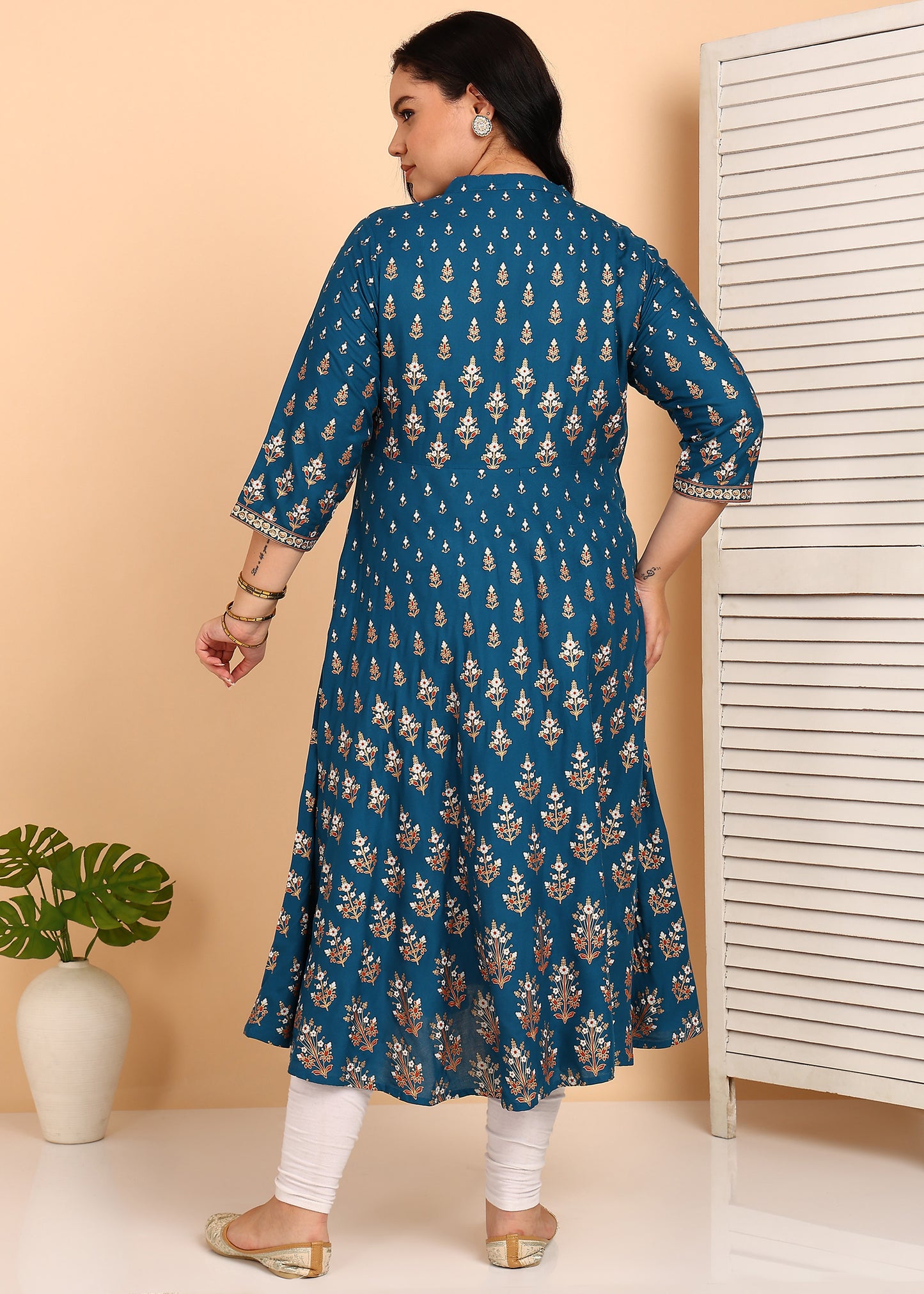 YASH GALLERY Women's Plus Size Rayon Floral Printed Anarkali Kurta (Teal)